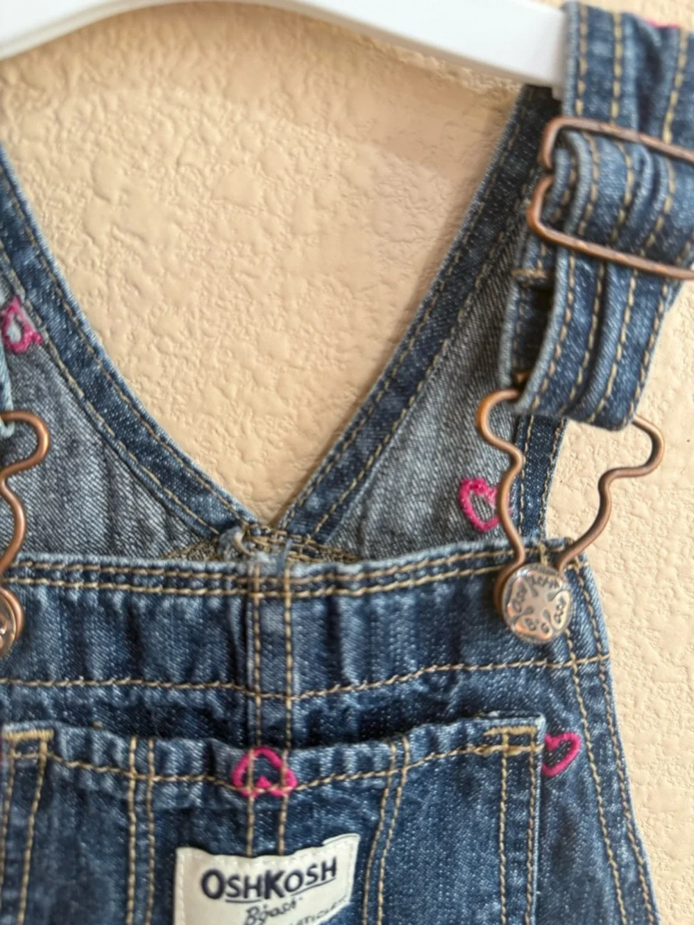 OshKosh B'gosh Dark Blue Denim Overalls with Pink Heart Details-18months